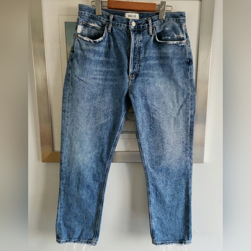 Agolde Cropped Straight-Leg Jeans in Light Blue Denim - Picture 2 of 11